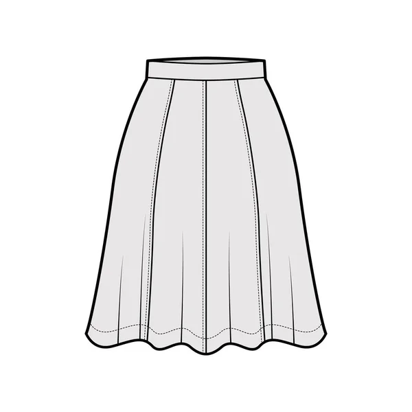 スカート8は膝下シルエット、半円形の膨満感底テンプレートと技術的なファッションイラストをゴア — ストックベクタ