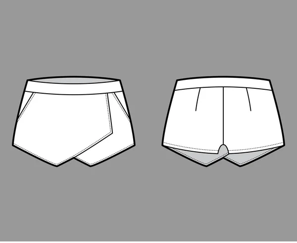 Skirt skort shorts skort illustrazione tecnica di moda con mini lunghezza silhouette, matita pienezza, cintura sottile — Vettoriale Stock