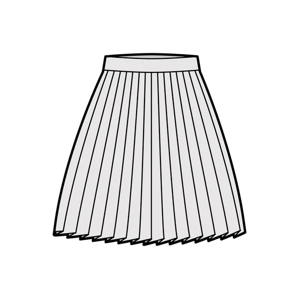 Skirt pleat technické módní ilustrace s nad kolenem silueta, kruhová plnost, tlustý pas dolní — Stockový vektor