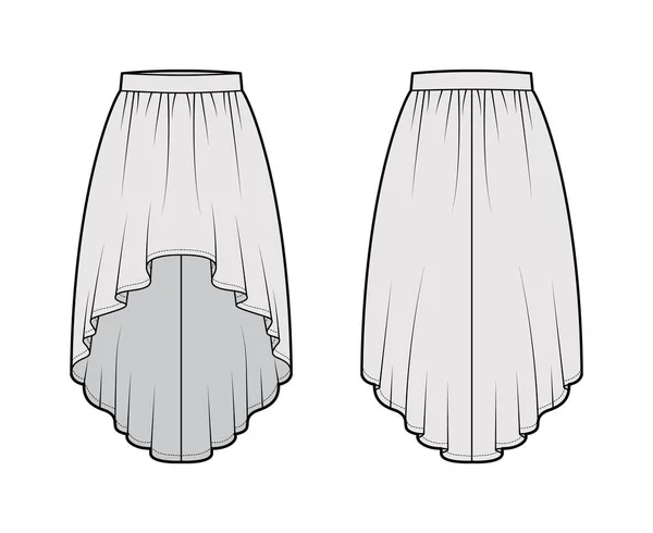 Спідниця з високою низькою технічною модою ілюстрація з силуетом коліна, напівкруглою повнотою, товстим поясом. Плоский — стоковий вектор