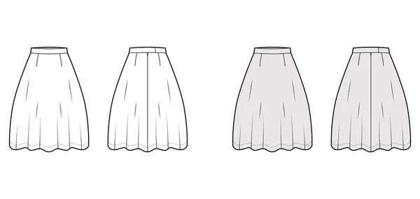 短裙花纹滑板的技术时尚说明与膝盖以下的轮廓，半圆形的丰满。平底 — 图库矢量图片