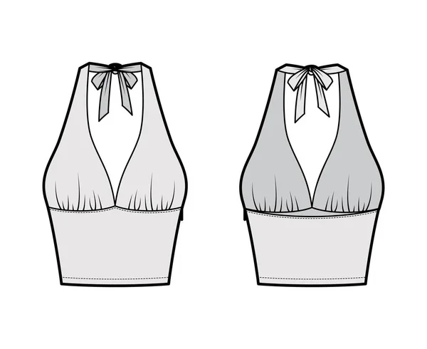 Top gröda imperium söm och tieback halter tank teknisk mode illustration med smal passform, midja längd. Platta kläder — Stock vektor