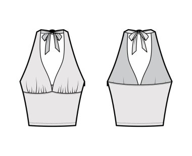 En iyi ekin imparatorluğu dikişleri ve dar kesim, bel uzunluğunda, teknik moda illüstrasyonu. Düz giysi.