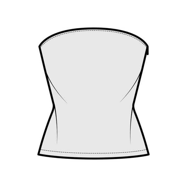 Top crop breapless tube décolleté illustration de mode technique avec ajustement mince, longueur de la taille. Vêtements plats vêtements chemise vêtements — Image vectorielle