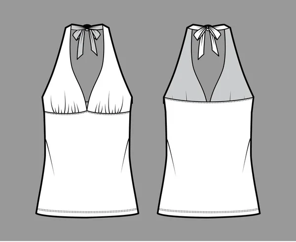 Top imperio costura y lazo halter tanque técnica ilustración de moda con forma ajustada, de gran tamaño. Ropa plana — Vector de stock