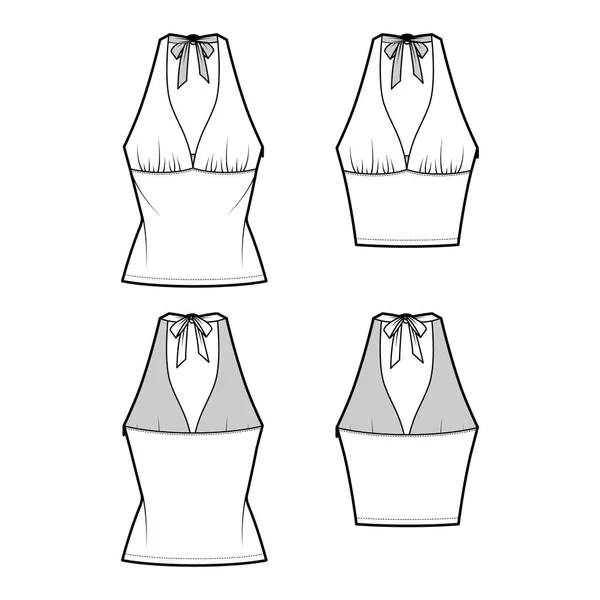 Zestaw topy imperium szew i tieback halter zbiornik technicznej ilustracji mody z blisko dopasowanego kształtu, upraw, tunika — Wektor stockowy