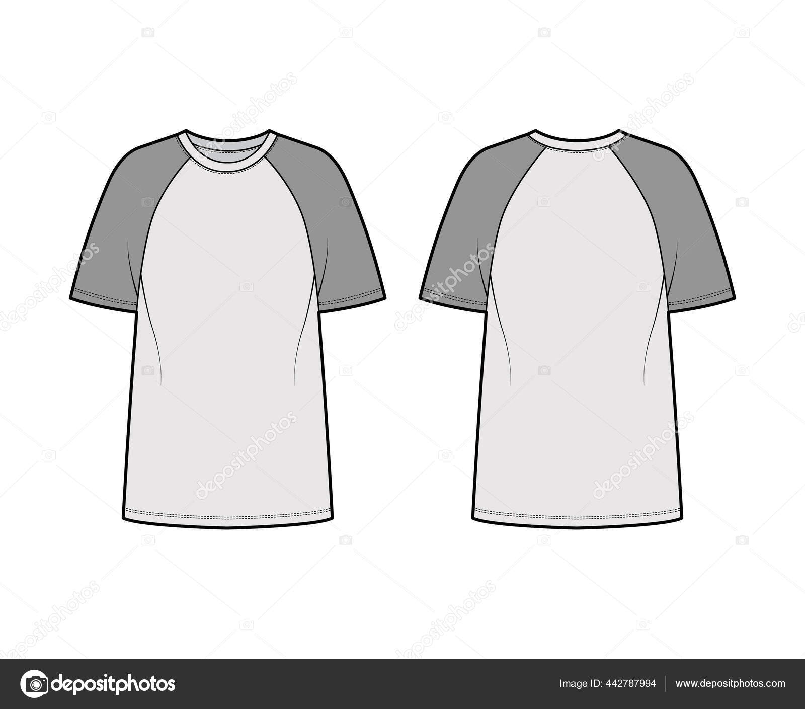 Download Ilustrasi Mode Teknis T Shirt Bisbol Dengan Lengan Pendek Raglan Panjang Tunik Leher Awak Pakaian Kebesaran Stok Vektor C Katya Golovchyn 442787994