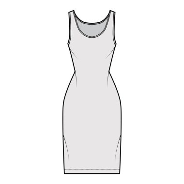 Kepçeli yaka, kayışlar, diz boyu, formalı vücut, dolgun kalem desenli tanklar. Düz