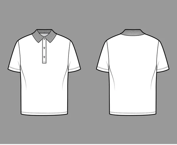 Сорочка поло технічна модна ілюстрація з короткими рукавами, довжиною туніки, шиєю курки, негабаритною, плоским в'язаним коміром — стоковий вектор