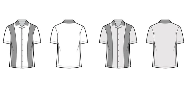 Camisa boliche técnica moda ilustração com mangas curtas, gola aberta, comprimento túnica, vestuário uniforme de grandes dimensões — Vetor de Stock