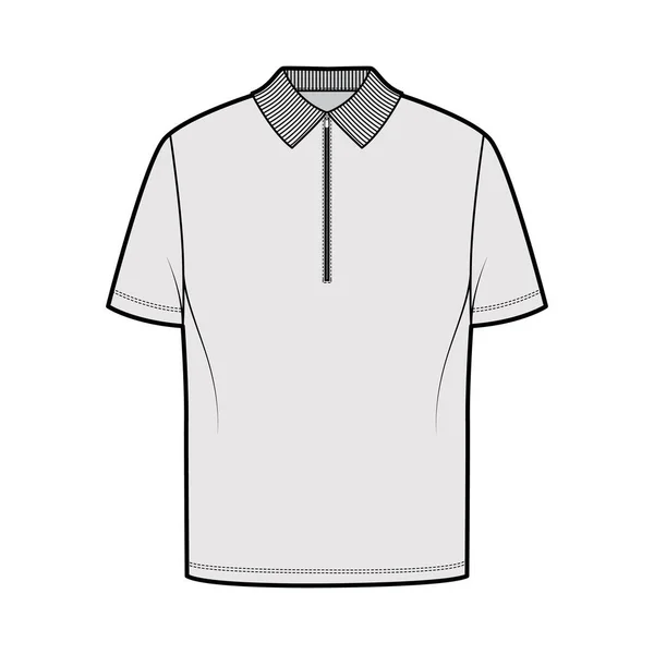 Camisa zip polo técnica moda ilustración con mangas cortas, longitud de la túnica, cuello henley, de gran tamaño, cuello de punto plano — Archivo Imágenes Vectoriales