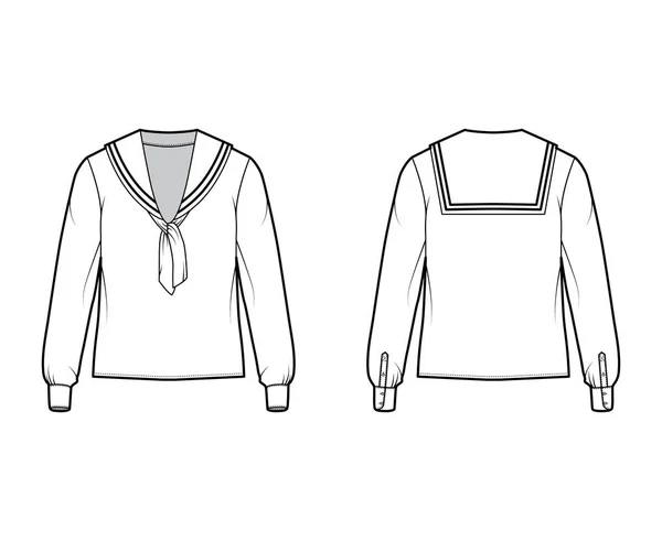 Koszula middy marynarz garnitur techniczny moda ilustracja z łokciem krotnie długie rękawy z mankietem, długość tuniki, przerośnięte. — Wektor stockowy