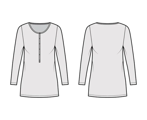 Сукня-сорочка міні технічна модна ілюстрація з шиєю курки, довгими рукавами, негабаритними, повнота олівця, розтяжка — стоковий вектор