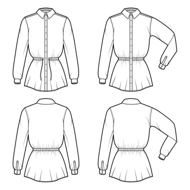 Gömlek askısı, katlanır kollu, tunik uzunluklu, klasik yakalı bel tekniği çizimleri topladı.