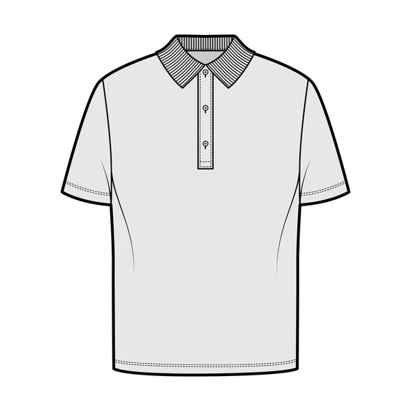 Camisa polo técnica moda ilustración con mangas cortas, longitud de la túnica, cuello henley, sobredimensionado, cuello de punto plano — Archivo Imágenes Vectoriales