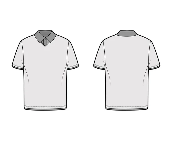Tricou dublu ilustrație tehnică de modă cu mâneci scurte, lungime tunică, gât henley, guler tricot supradimensionat, plat — Vector de stoc