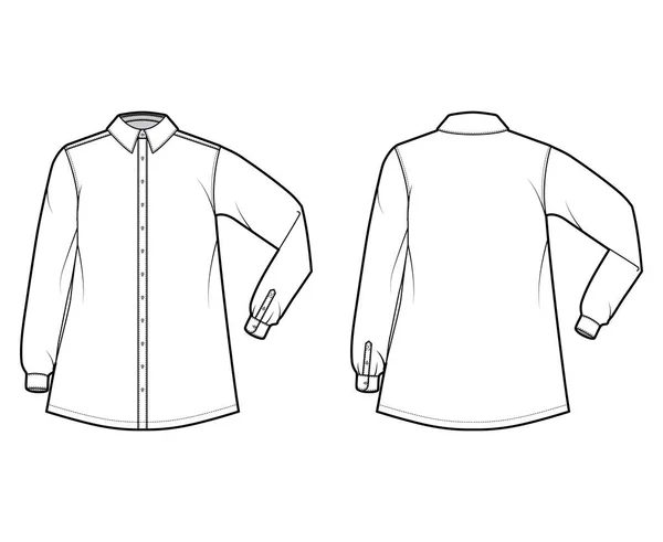 Camisa trapecio técnica moda ilustración con el codo doblado mangas largas con puño, cuello regular clásico, de gran tamaño — Vector de stock