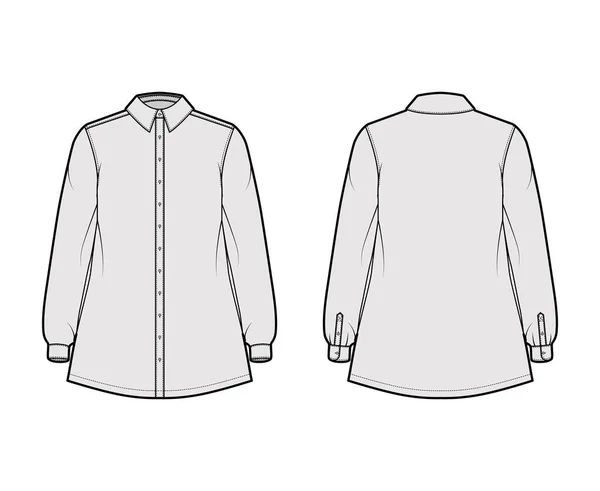 Chemise trapèze illustration de mode technique avec coude plié manches longues avec poignets, col classique régulier, surdimensionné — Image vectorielle