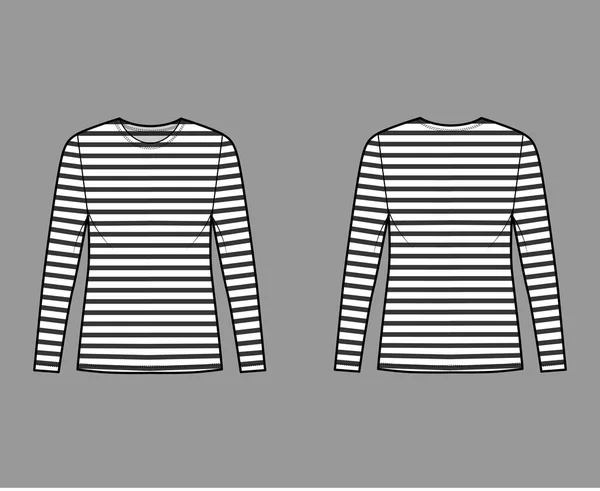 Koszula marynarz baskijski moda techniczna ilustracja z długimi rękawami, długość tuniki, miarka szyi, Odzież ponadgabarytowa francuski — Wektor stockowy