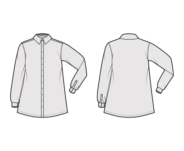 Tričko trapeze technické módní ilustrace s lokty složené dlouhé rukávy s manžetou, klasický pravidelný límec, nadrozměrné — Stockový vektor