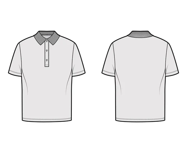 Shirt polo technische mode illustratie met korte mouwen, tuniek lengte, henley hals, oversized, platte gebreide kraag — Stockvector