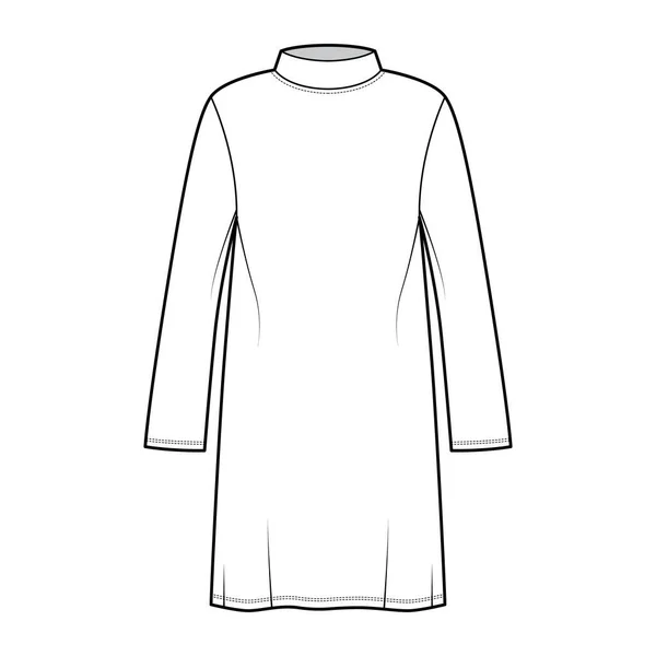 Тунічний светр технічна модна ілюстрація з коміром, довгими рукавами, надмірною довжиною коліна. Плоский скромний — стоковий вектор