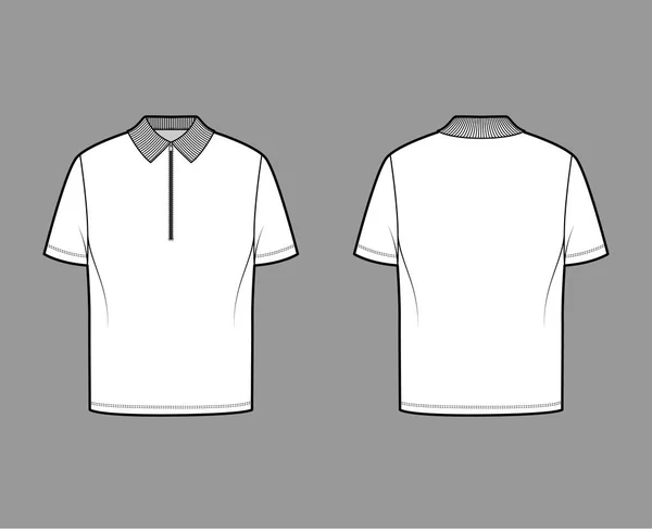 Hemd mit Reißverschluss Polo technische Mode Illustration mit kurzen Ärmeln, Tunika Länge, Henley Hals, Übergröße, flacher Strickkragen — Stockvektor