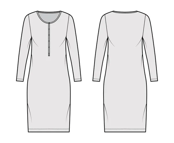 Сукня-сорочка технічна модна ілюстрація з шиєю курчати, довгими рукавами, довжиною коліна, негабаритною, повноцінністю олівця. Плоский — стоковий вектор
