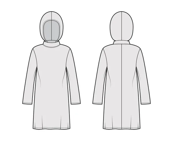 Modest hijab túnica técnica moda ilustração com mangas compridas, oversized, sob o joelho comprimento, capuz Vestuário plano —  Vetores de Stock