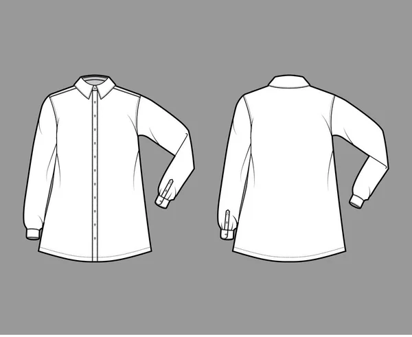 Camisa trapecio técnica moda ilustración con el codo doblado mangas largas con puño, cuello regular clásico, de gran tamaño — Archivo Imágenes Vectoriales