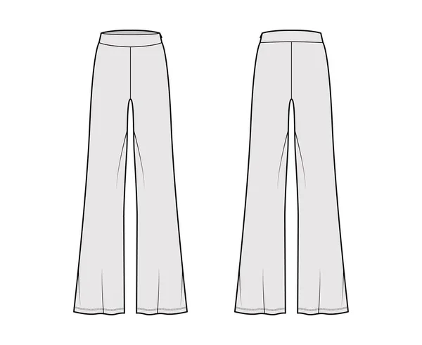 Pantalones de arranque corte ilustración técnica de moda con longitud de piso, silueta de gran tamaño, cremallera lateral. Pijama deportivo plano — Archivo Imágenes Vectoriales