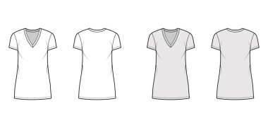 V yakalı, kısa kollu, mini boy, büyük beden, dolgunluk kalemi olan tişört giysisi..