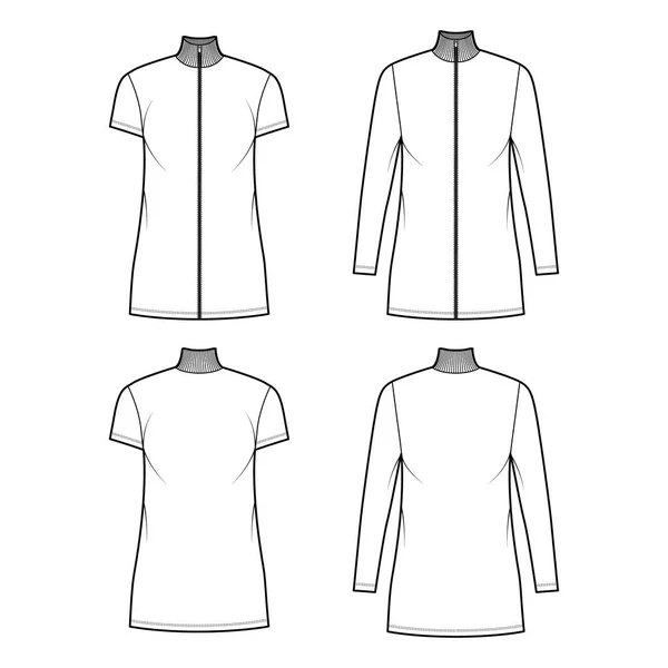 Sukienka z zamkiem błyskawicznym na rękawie Ilustracja moda techniczna z długimi, krótkimi rękawami, długość mini, nadbudowa, Ołówek — Wektor stockowy