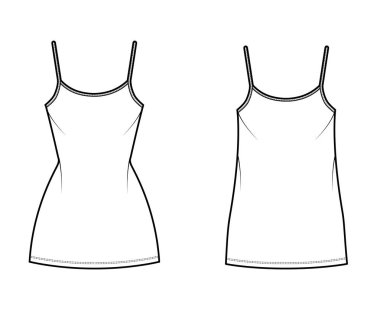 Gecelik teknik tasviri kepçe yaka, kayışlar, mini boy, büyük beden, tam boy kalem.