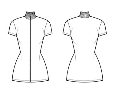 Balıkçı yaka, fermuarlı elbise, kısa kollu, kısa kollu, kısa vücutlu, dolgun kalem.. 