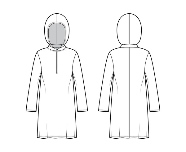 Modest hijab túnica técnica moda ilustração com zip henley pescoço, mangas compridas, oversized, sob o joelho comprimento —  Vetores de Stock