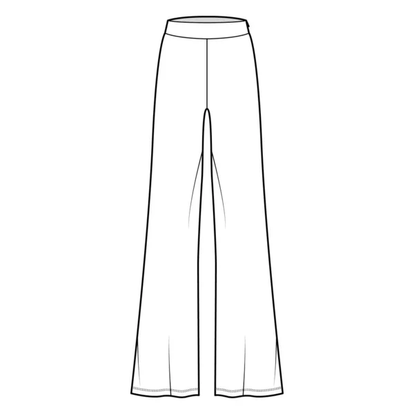 Pants boot cut technical fashion illustration with floor length, oversize silhouette, side zipper. Flat sport pyjama — Stock Vector