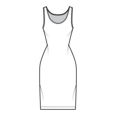 Kepçeli yaka, kayışlar, diz boyu, formalı vücut, dolgun kalem desenli tanklar. Düz