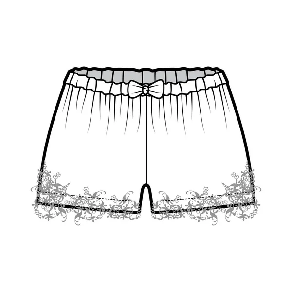 Короткі штани технічної моди ілюстрація з бантом, мереживом, мініатюрою довжиною, низькою талією, підняти сплячий одяг нижній одяг — стоковий вектор
