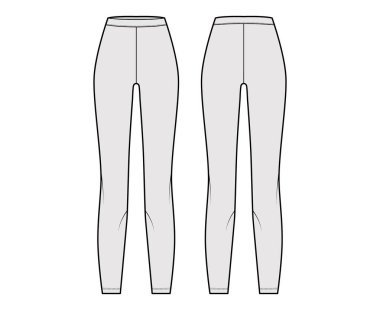 Pantolon ören taytlar, normal bel, yüksek katlı, uzun boylu, teknik moda çizimleri. Düz spor eğitimi gelişigüzel