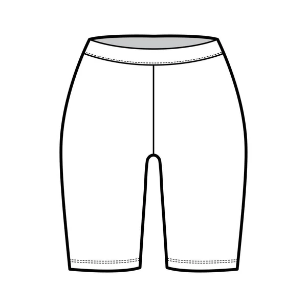 Bicicleta shorts técnica de moda ilustração com cintura baixa, ascensão, comprimento da coxa. Calça de treino desportivo plana calças casuais — Vetor de Stock