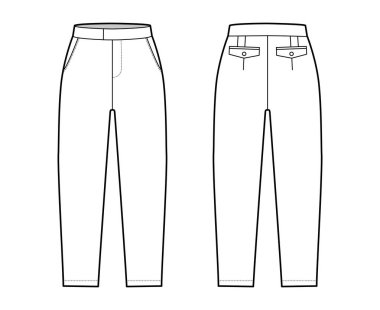 Short capri pants technical fashion illustration with mid-calf length, normal waist, high rise, slashed, flap pocket. clipart