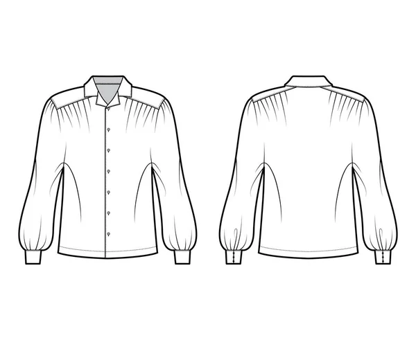 Gaucho μπλούζα τεχνική απεικόνιση της μόδας με dolman μακριά μανίκια, ανοιχτό γιακά, oversized, κουμπί επάνω. Επίπεδη — Διανυσματικό Αρχείο
