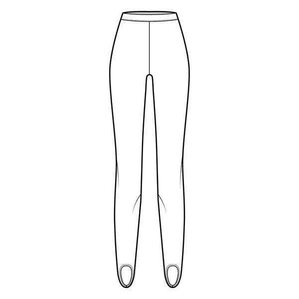 Stirrup Pants teje la ilustración técnica de la manera con la cintura normal, la subida alta, longitud completa. Entrenamiento deportivo plano casual — Vector de stock
