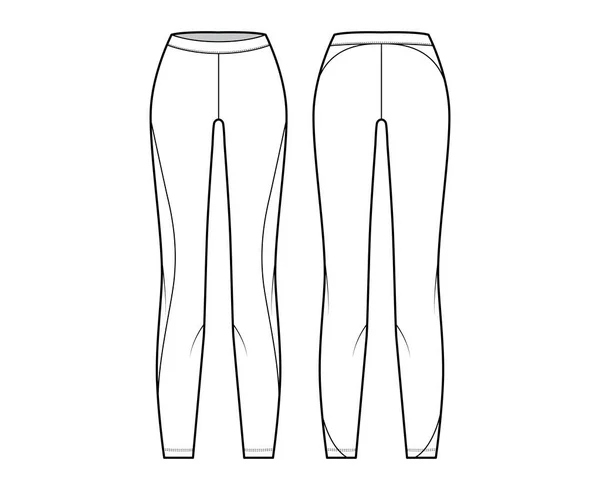 Йога брюки леггинсы техническая иллюстрация моды с низкой талией, рост, полная длина. Плоская спортивная подготовка, случайное дно — стоковый вектор