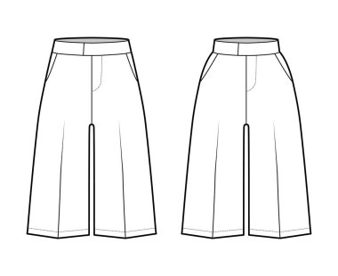 Bermuda Şortlu Pantolon Teknik Moda Çizimi diz boyu, normal düşük bel yukarı, kesik cep