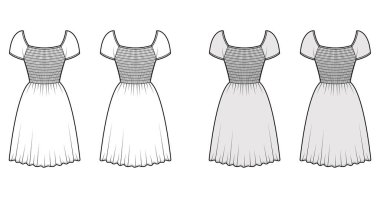 Smokin kiralanmış, teknik moda tasviri, kollu, vücuduna uygun, bel elastikli, diz boyu. Düz 