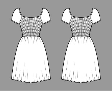 Smokin kiralanmış, teknik moda tasviri, kollu, vücuduna uygun, bel elastikli, diz boyu. Düz 