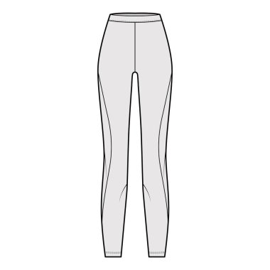 Yoga pantolonlu taytlar normal bel, yüksek katlı, uzun boylu, teknik moda illüstrasyonu. Düz spor, gündelik.