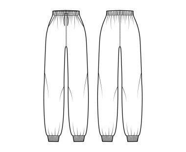 Eşofman altı, elastik kelepçeli, normal bel, yüksek katlı, askılı telli, moda tasviri. Düz örgü eğitimi 